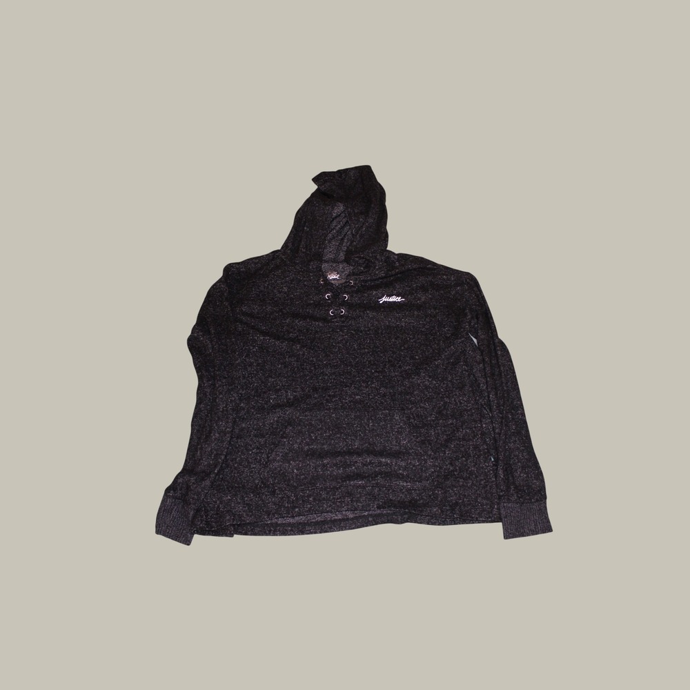 Justice Girls Charcoal Gray Marl Lace Up Hoodie Sweatshirt NWT Size 14\16